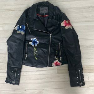Ci Sono by Cavallini Embroidered Leather Jacket